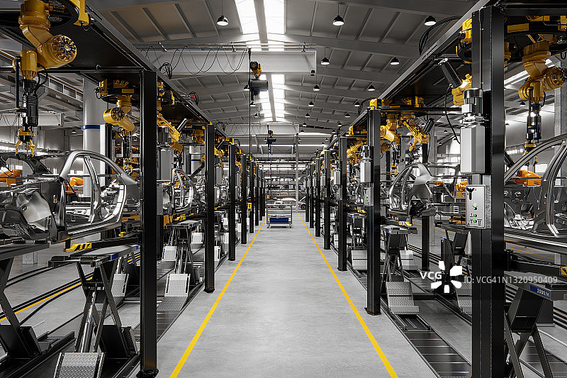 3D渲染的车辆制造工厂内部图片素材