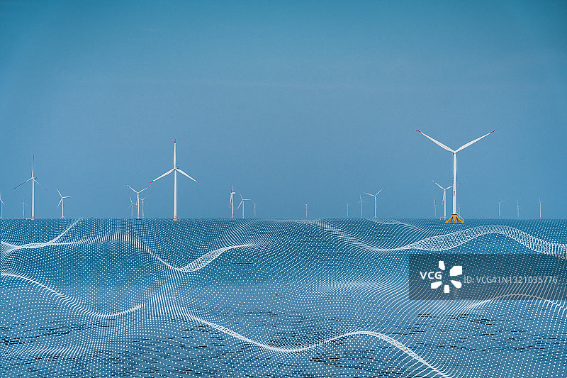 风车产业绿色波浪网络概念图图片素材
