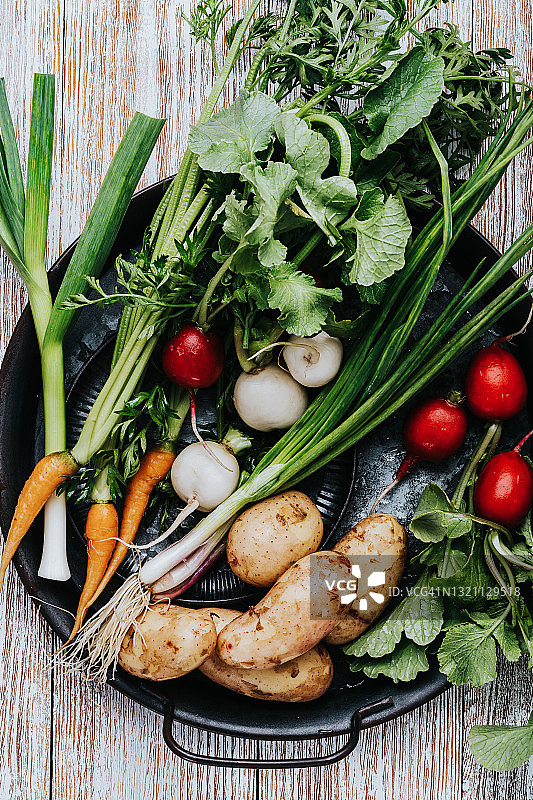 新鲜有机蔬菜和香草，天然食品原料图片素材