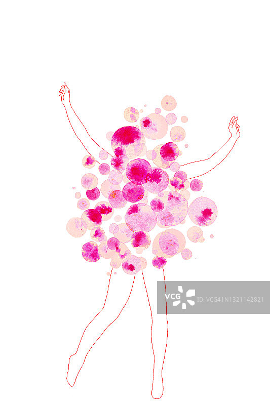 欢快跳跃举手欢呼的女子水彩插画图片素材