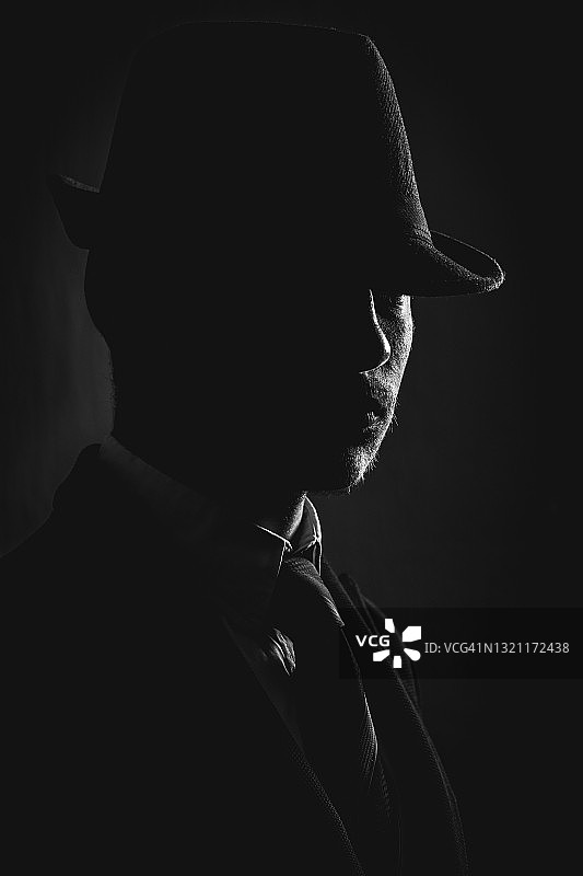 戴帽子和领带的西装复古男人图片素材