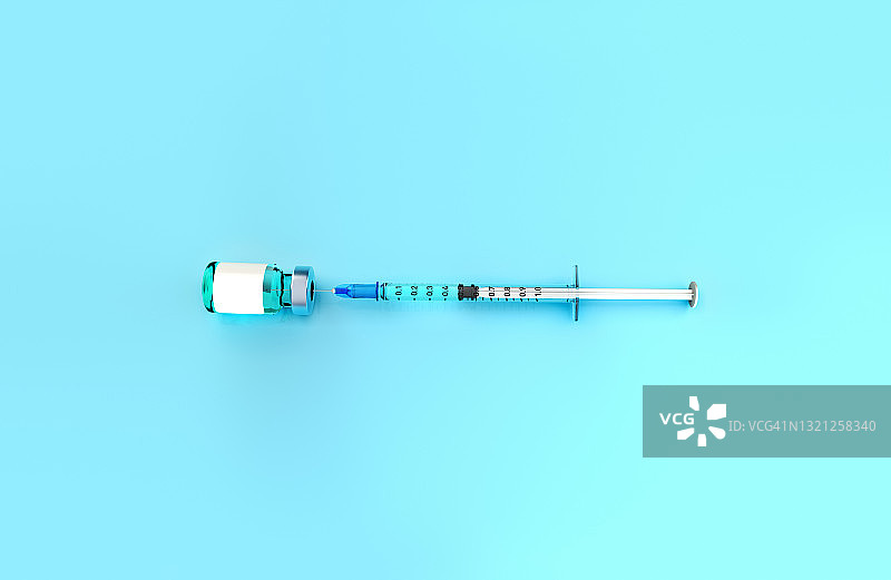 疫苗瓶和注射器俯视图图片素材