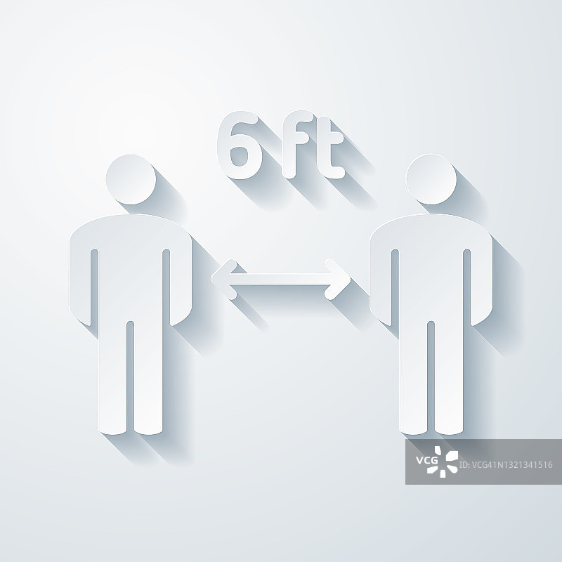 社交距离：6英尺，带剪纸效果的图标（空白背景）图片素材