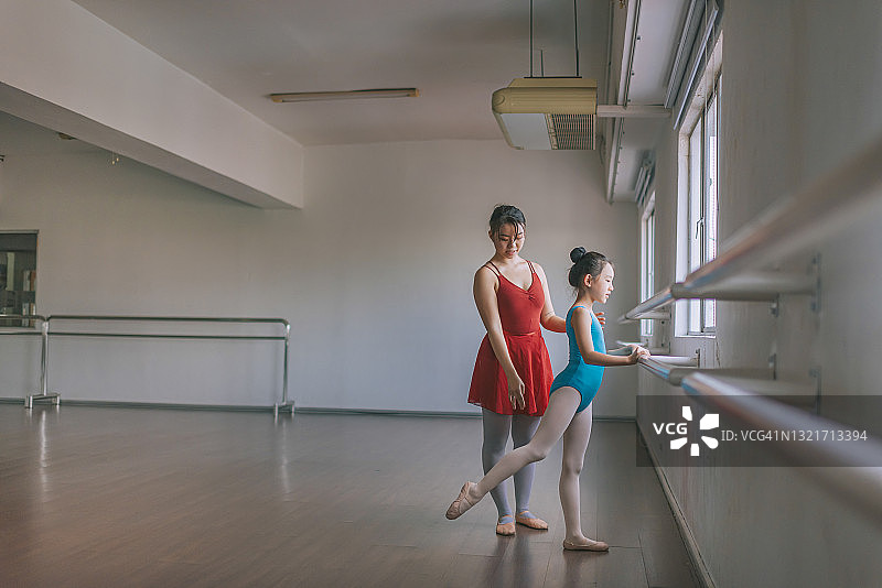 中国少女芭蕾舞者在工作室训练女学生图片素材