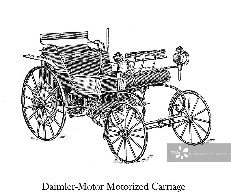 戴姆勒和迈巴赫制造的首辆汽车古老版画图片素材