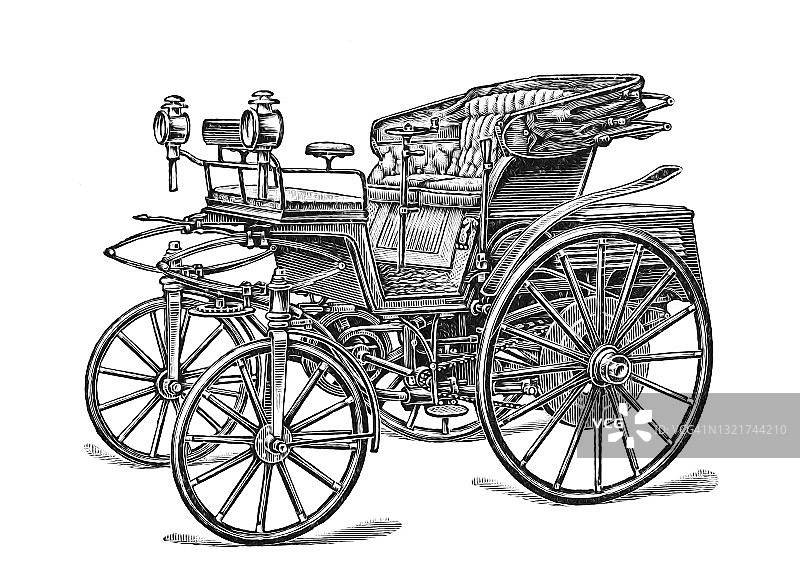 欧宝专利汽车，卢茨曼系统的古老雕刻插图图片素材