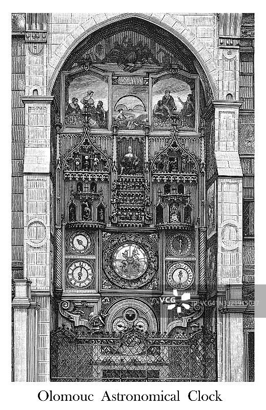 奥洛穆克天文钟复古插画图片素材