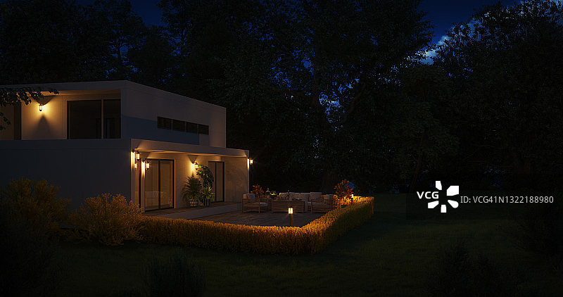 现代家庭别墅（夜景）图片素材