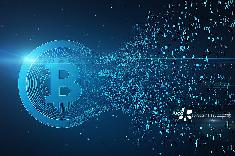 由二进制文件构成的比特币图片素材