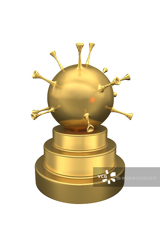 电脑生成的金色新冠病毒奖牌图片素材