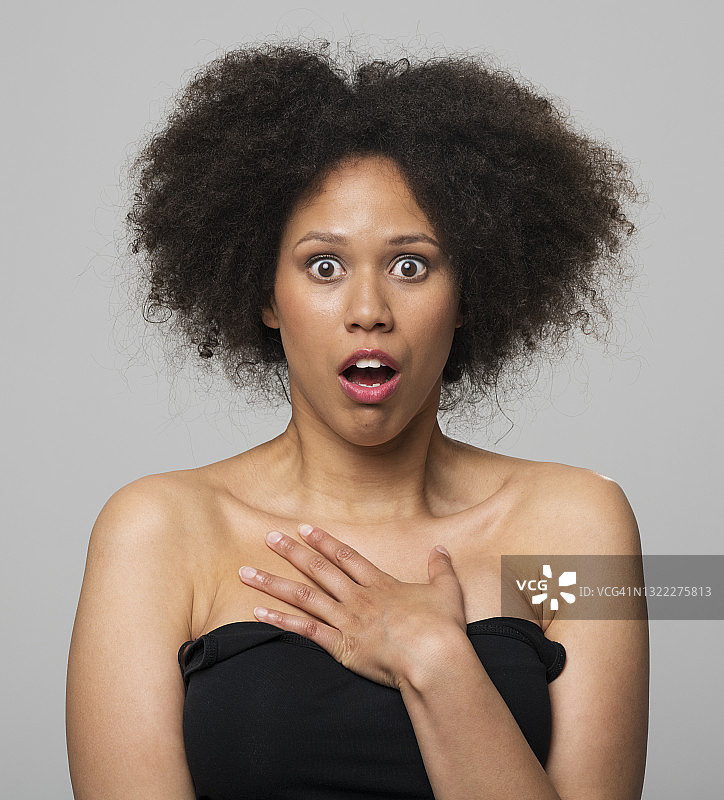 震惊的年轻女人的特写图片素材