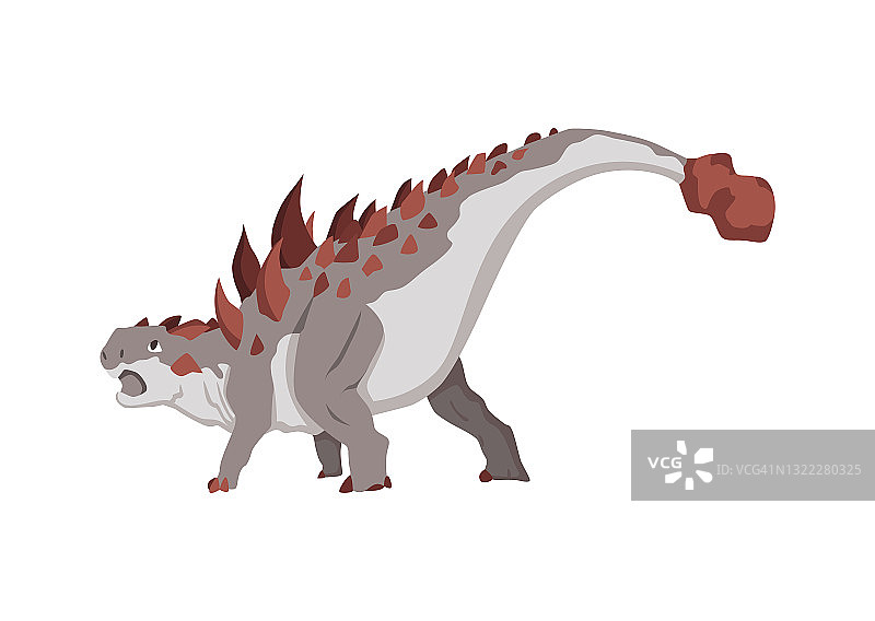 甲龙恐龙扁平图标。白色背景上的彩色史前爬行动物，食草类卡通恐龙动物矢量图图片素材