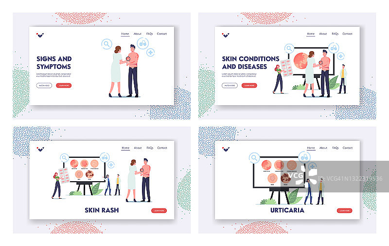 皮肤疹着陆页模板：医生展示带状疱疹等疾病图片素材
