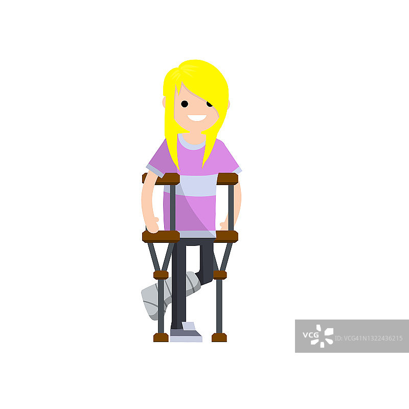 腿部骨折拄着拐杖的女人：医疗护理，创伤患者图片素材