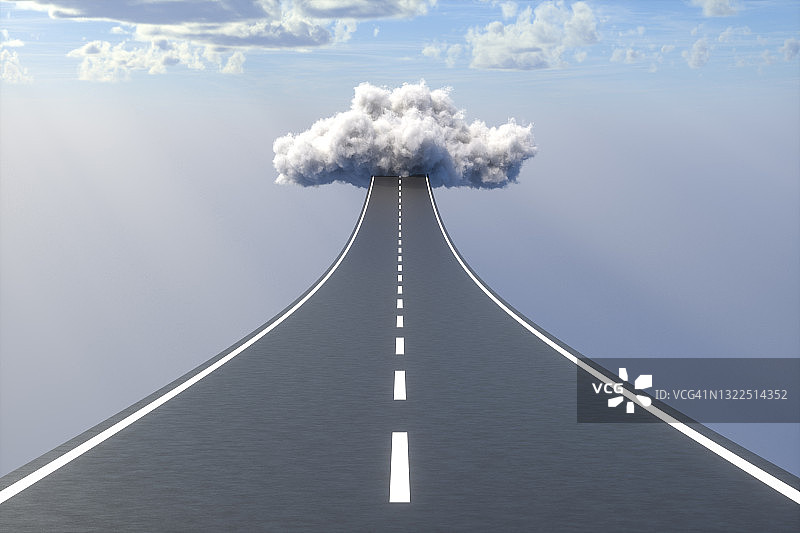 通往云端的空旷道路图片素材