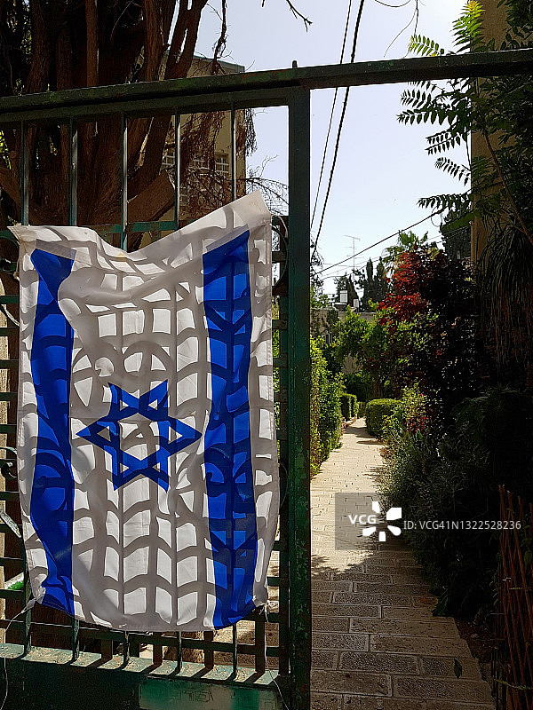 耶路撒冷的以色列国旗图片素材