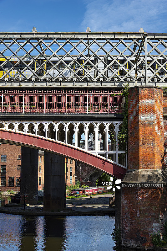 位于英格兰曼彻斯特卡斯尔菲尔德的铁路桥图片素材