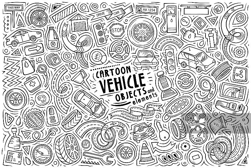 卡通载具主题元素合集图片素材