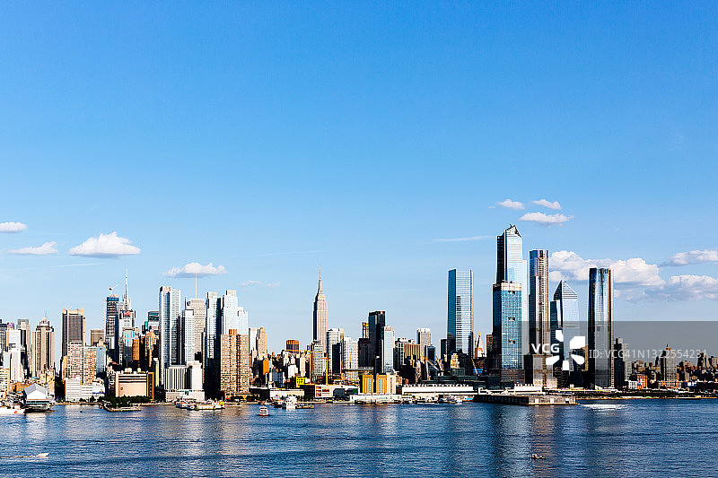 晴朗蓝天下阳光明媚的纽约市天际线（美国）图片素材