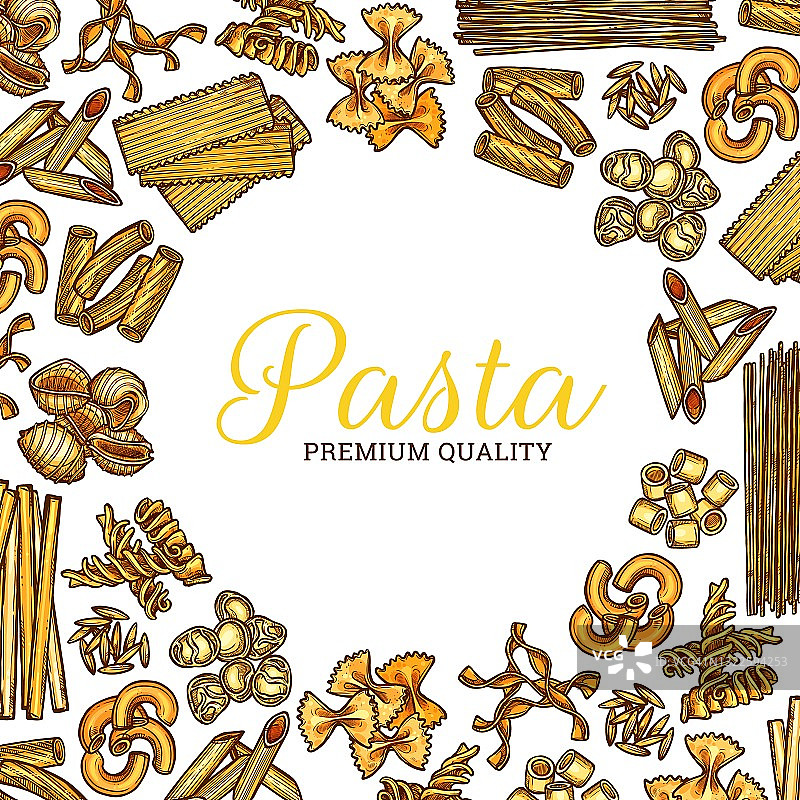 意面手绘草图，意大利美食海报或菜单图片素材