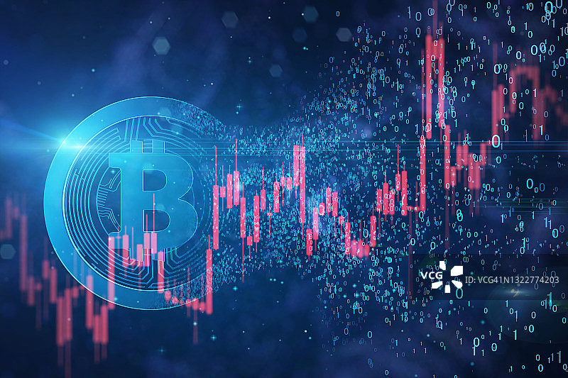 比特币和烛台图图片素材