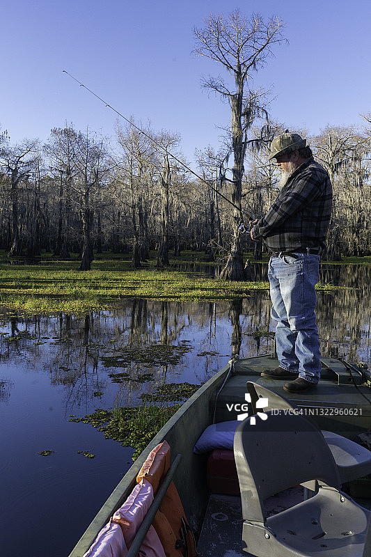 德克萨斯州卡多湖上的渔场图片素材