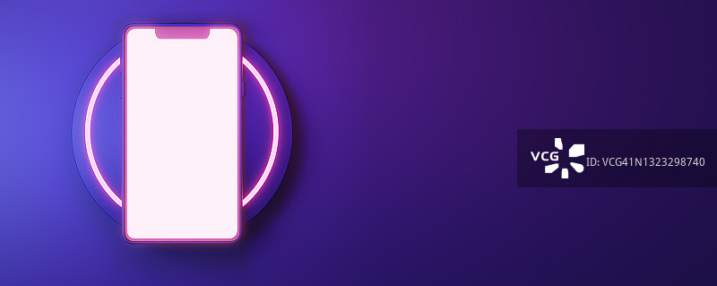 3D霓虹灯色调舞台上的智能手机图片素材