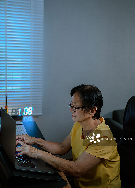 年长的亚洲女性在使用笔记本电脑图片素材