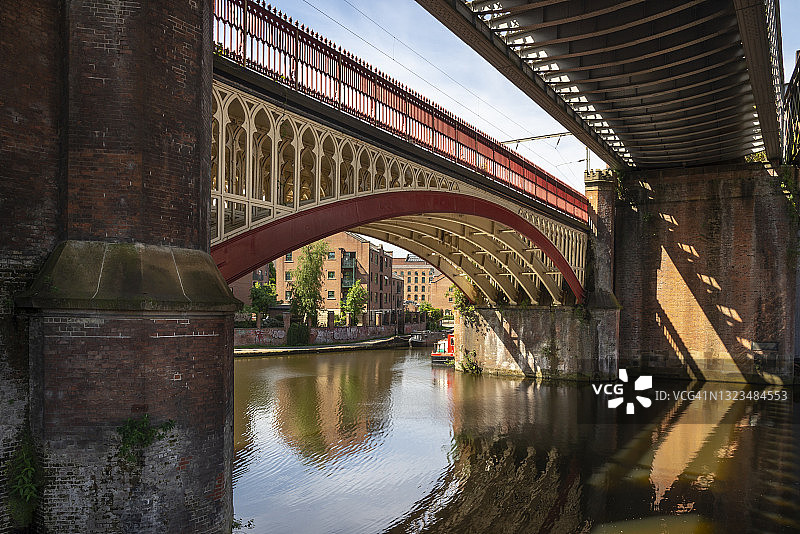 英格兰曼彻斯特卡索菲尔德的铁路桥图片素材