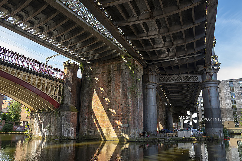 英格兰曼彻斯特卡索菲尔德的旧铁路桥图片素材