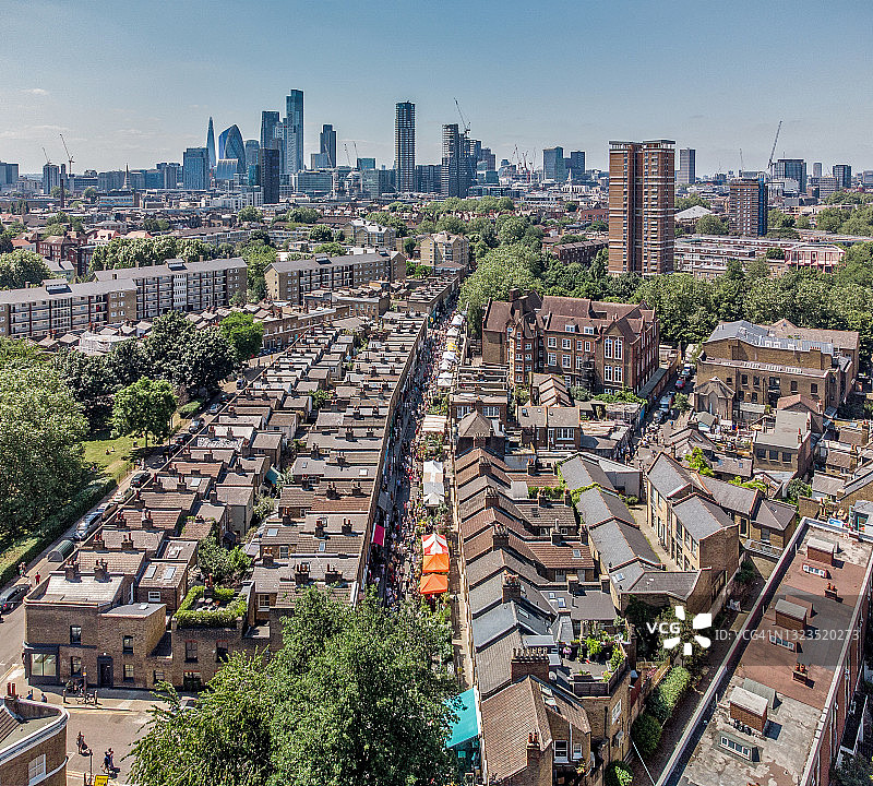 东伦敦哥伦比亚路花卉市场高角度景观图片素材