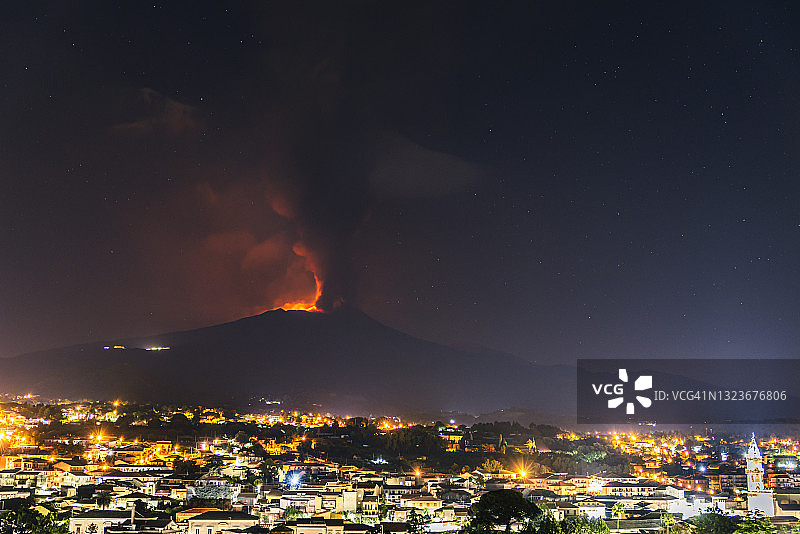埃特纳火山于2021年6月15日喷发图片素材