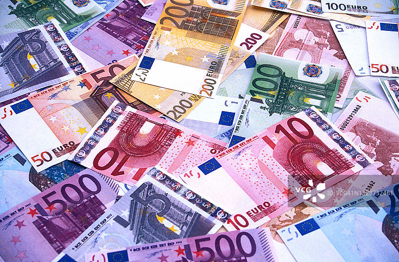 彩色欧元纸币图片素材