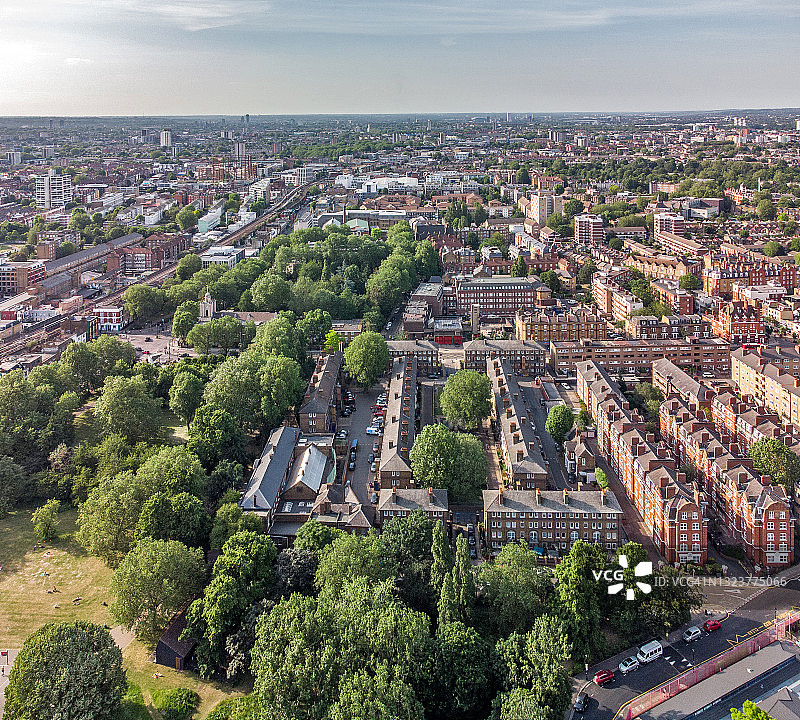 伦敦贝斯纳尔格林花园的俯视图图片素材