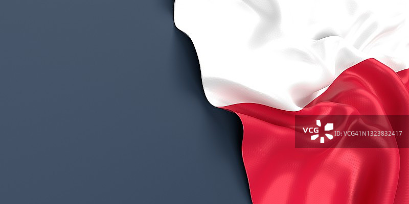 波兰国旗在蓝灰色背景下飘扬图片素材