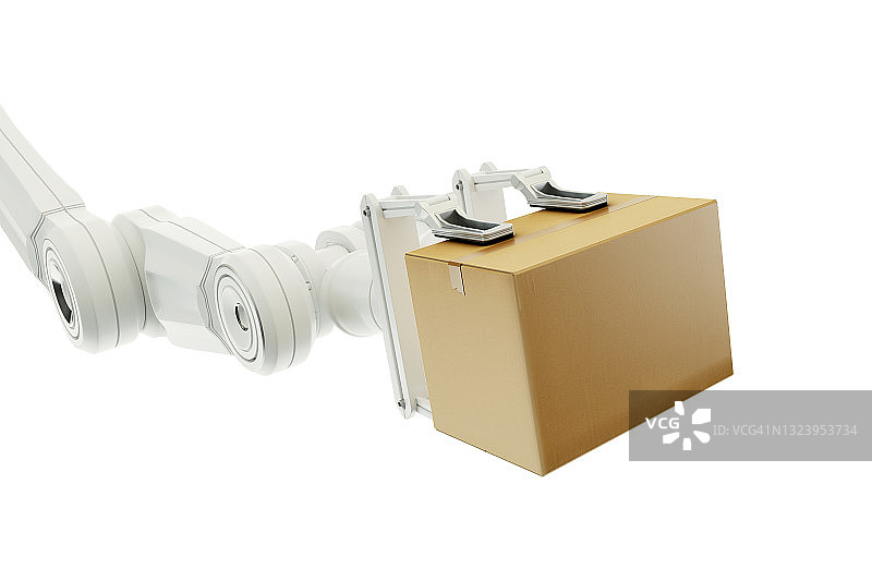 机器人手臂 holding 一个 纸板 盒子图片素材