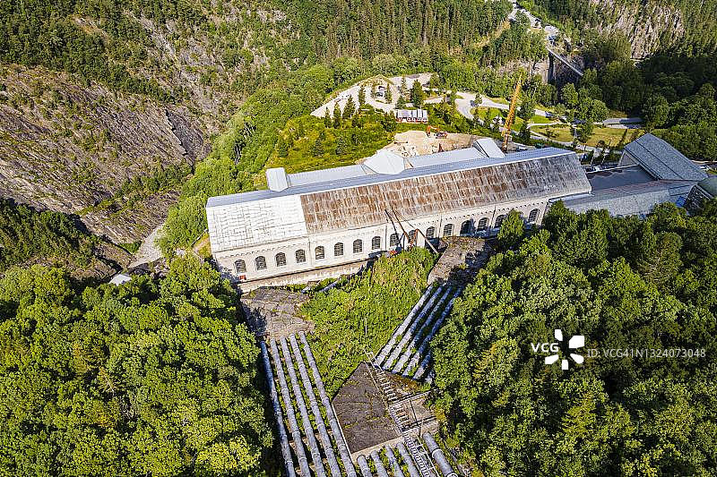 挪威留坎-诺托登水电站航拍，联合国教科文组织世界遗产工业遗址图片素材