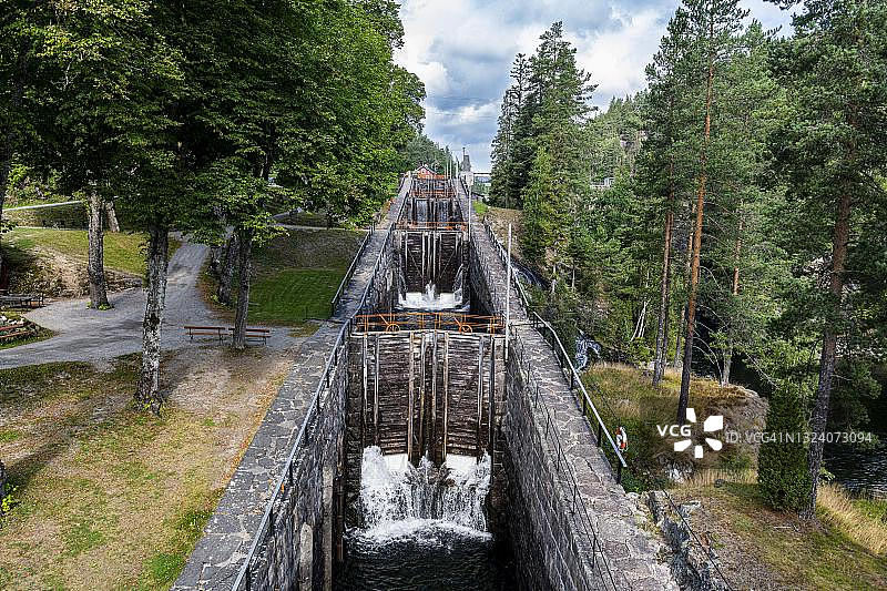 泰勒马克运河弗朗格福斯船闸，挪威图片素材