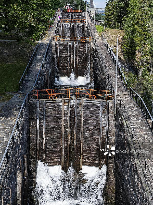 泰勒马克运河弗朗格福斯船闸，挪威图片素材