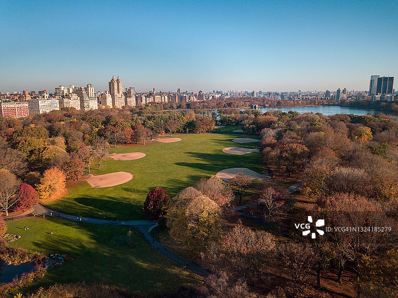 纽约中央公园上空的秋景鸟瞰图片素材