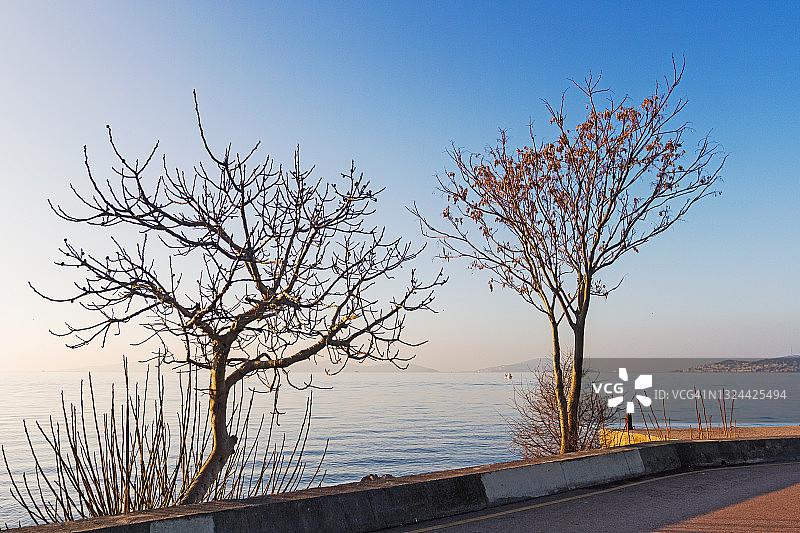 从于斯屈达尔看马尔马拉海日出，土耳其伊斯坦布尔图片素材