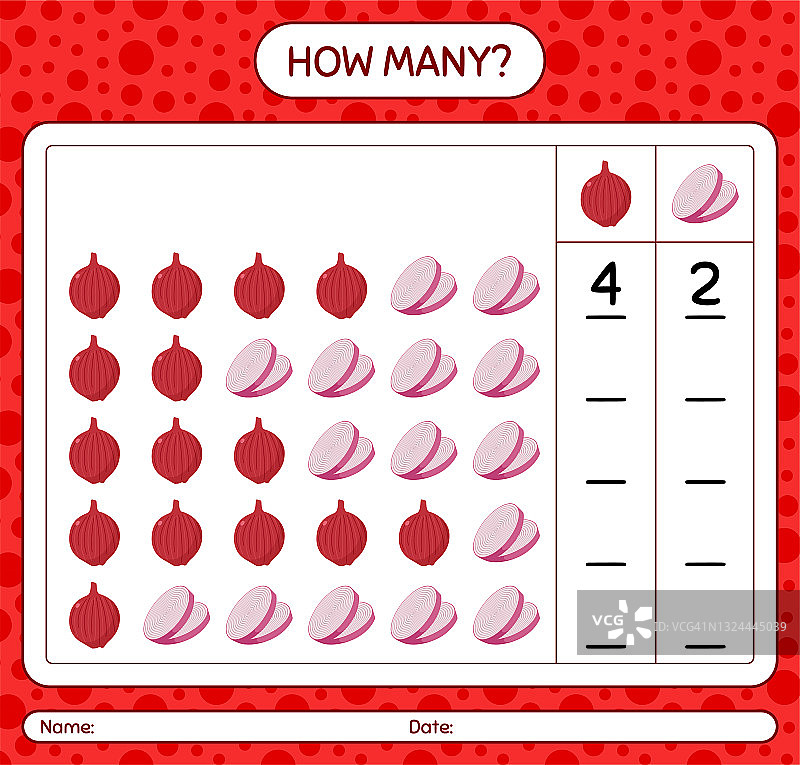 洋葱数量数数游戏，学前儿童练习册，儿童活动单，可打印练习图片素材