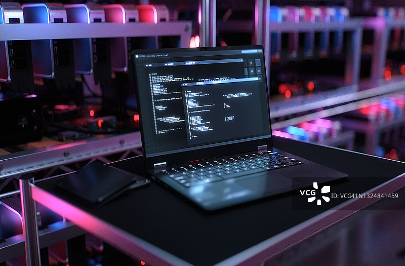 笔记本电脑监控加密货币挖矿图片素材