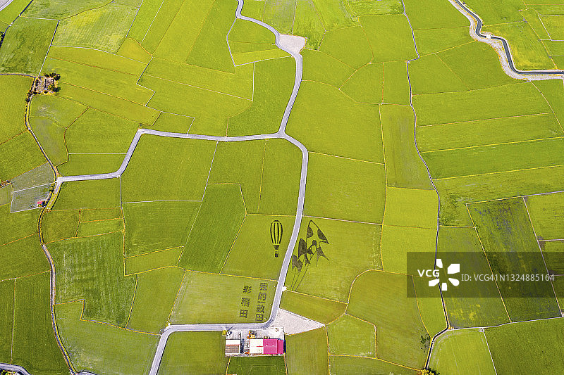 宜兰冬山乡三奇村稻田航拍图片素材