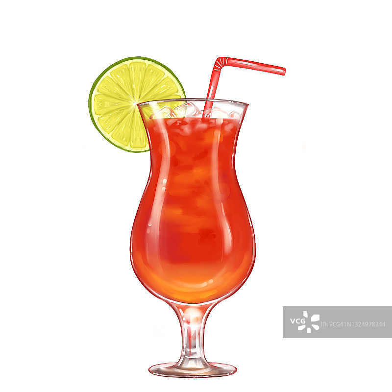 夏季鸡尾酒：柠檬片和饮用吸管图片素材