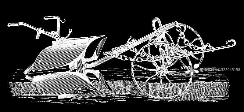 农业耕作工具古版画图片素材
