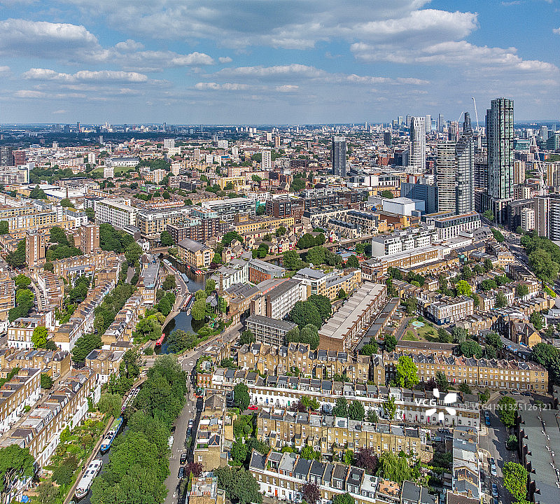 伦敦鸟瞰：伊斯灵顿的排屋，东南方向视角图片素材