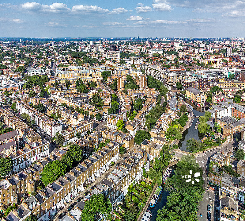 伦敦鸟瞰：伊斯灵顿的排屋，东南方向视角图片素材