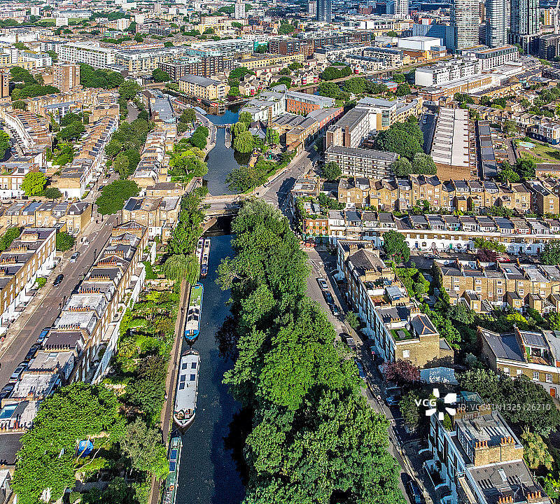 伦敦鸟瞰：伊斯灵顿的排屋，东南方向视角图片素材