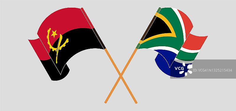 安哥拉和南非共和国挥舞的交叉旗帜图片素材
